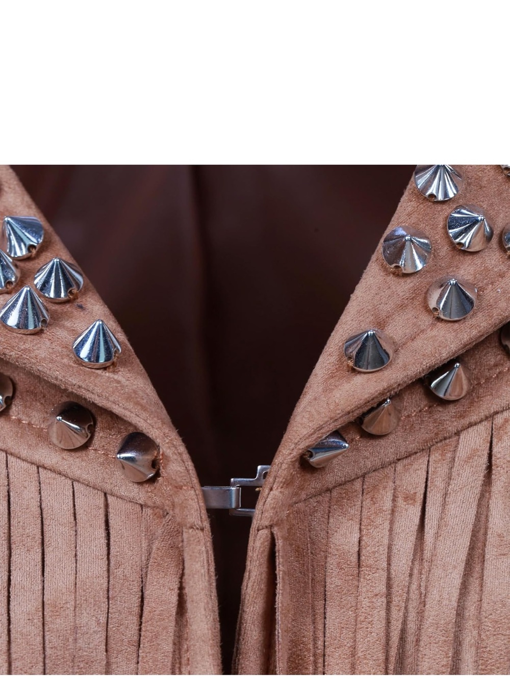 Women's faux Suede Fringe Studded women Jacket - Rust Brown - Picture 7 of 7